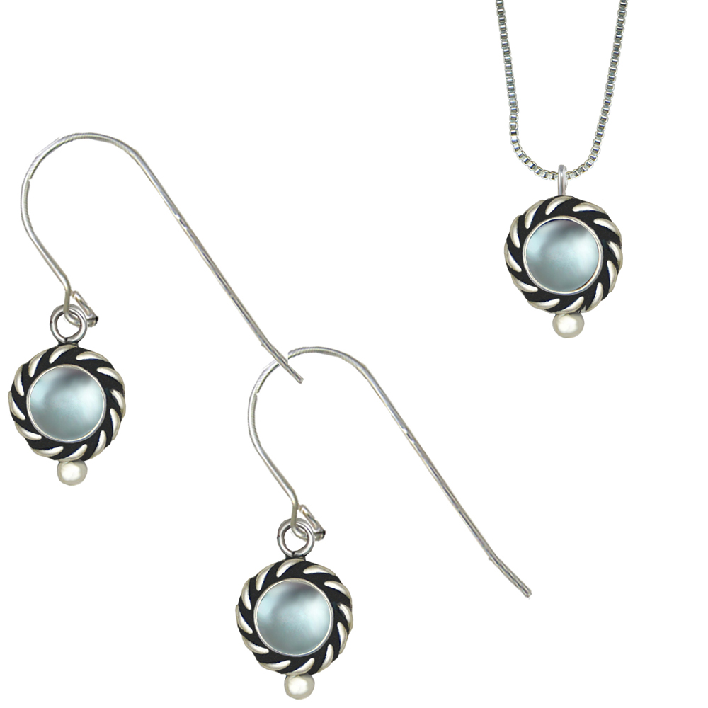 Sterling Silver Petite Necklace Earrings Set Blue Topaz